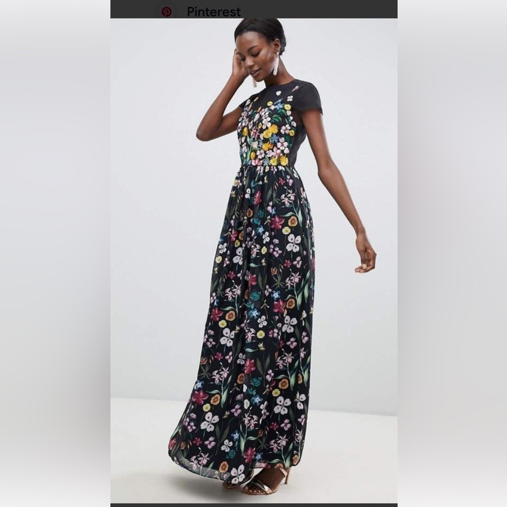 Ted Baker Black Floral Embroidered Maxi Dress, Ted Baker Size 2/US 4 - 6